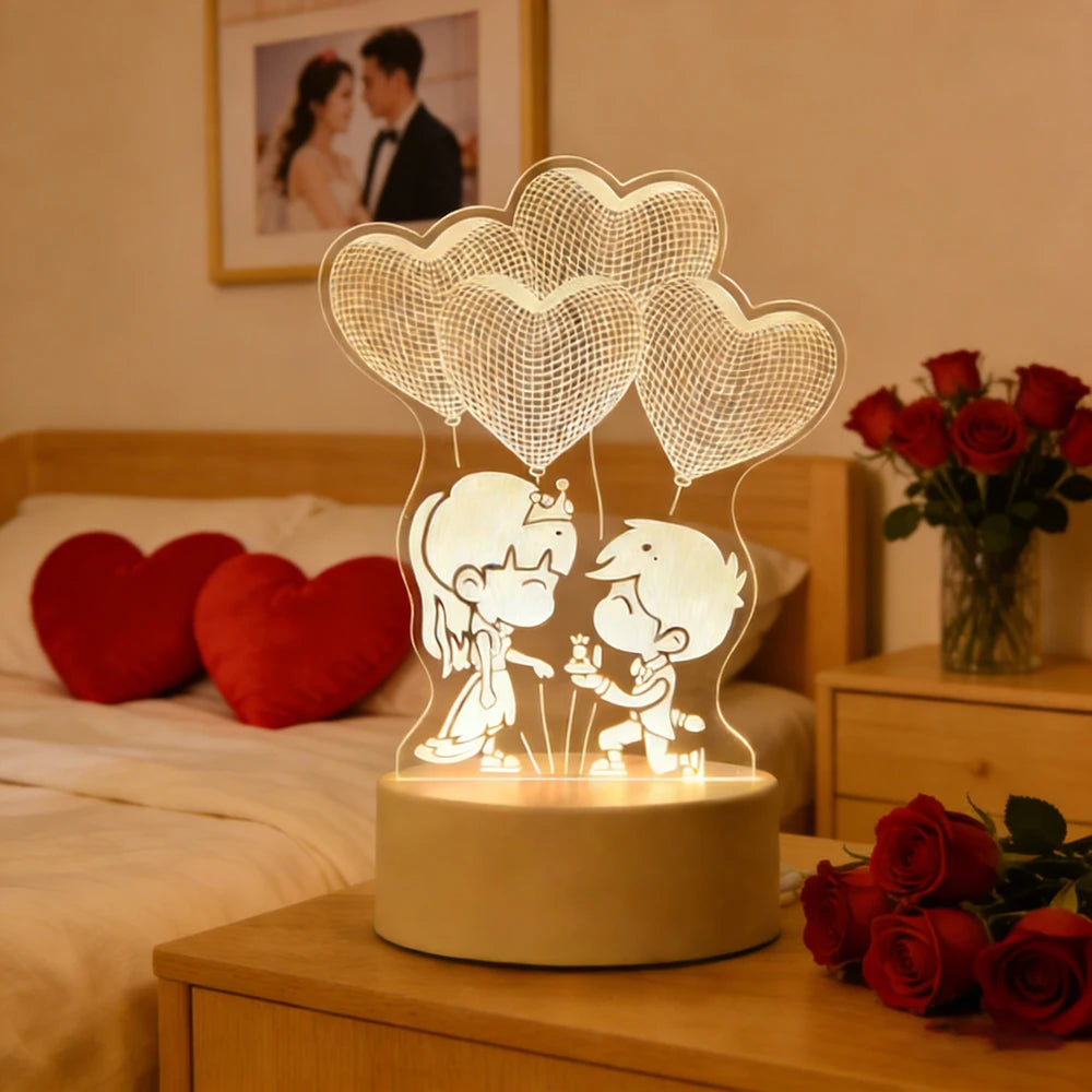 Romantyczny Neon LED 3D Love - Lampka Nocna na Walentynki